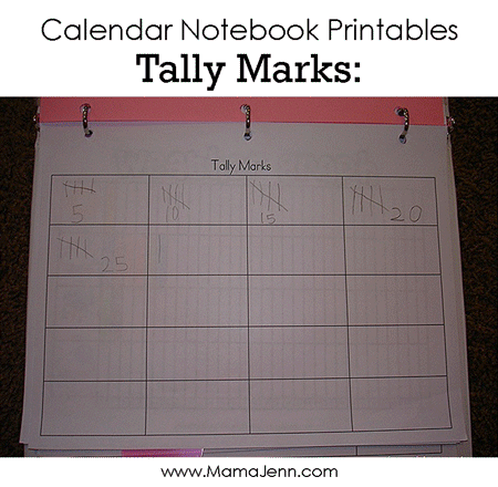 Calendar Notebook Printables: Tally Marks