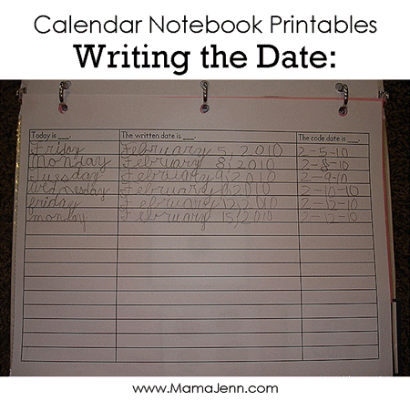 Calendar Notebook Printables: Writing the Date